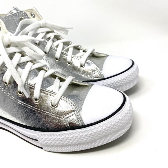 Converse CTAS Lift Synth Leather Silver Sneakers Women's Sizes 6 670547C - Picture 3 of 9